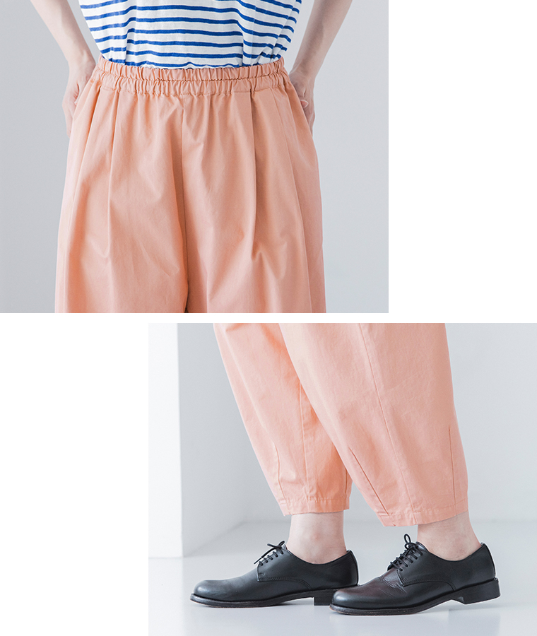Lintu Laulu（リントゥラウル）
コットンチノゆったりバルーンパンツ(D・ピンク)のウエストゴム、立体的な裾