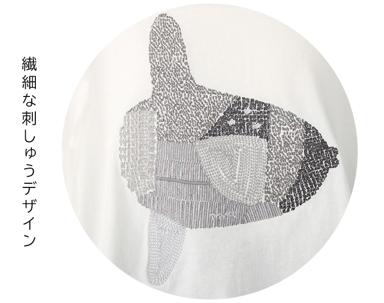 Emago　イマゴ
マンボウ刺繍Tシャツ(A・ホワイト)
刺しゅうアップ画像