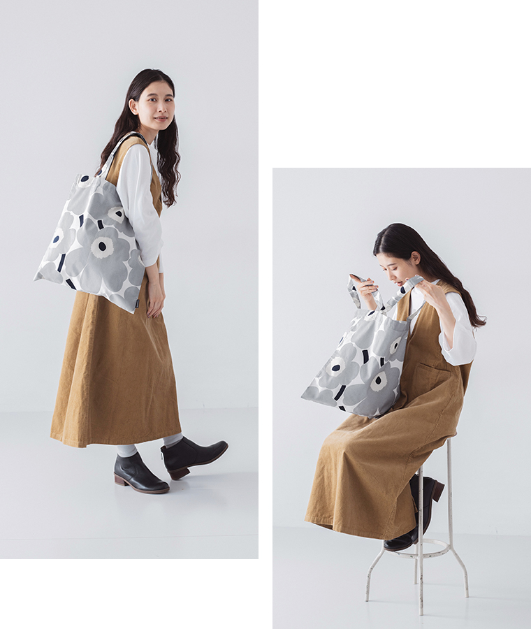 marimekko kioski Carrier Midi Unikko トートバッグ/グレー 着こなし