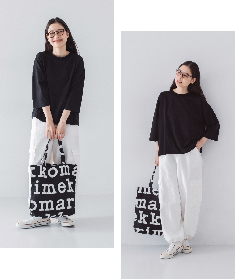 marimekko marimekko ロゴトートバッグ 着こなし