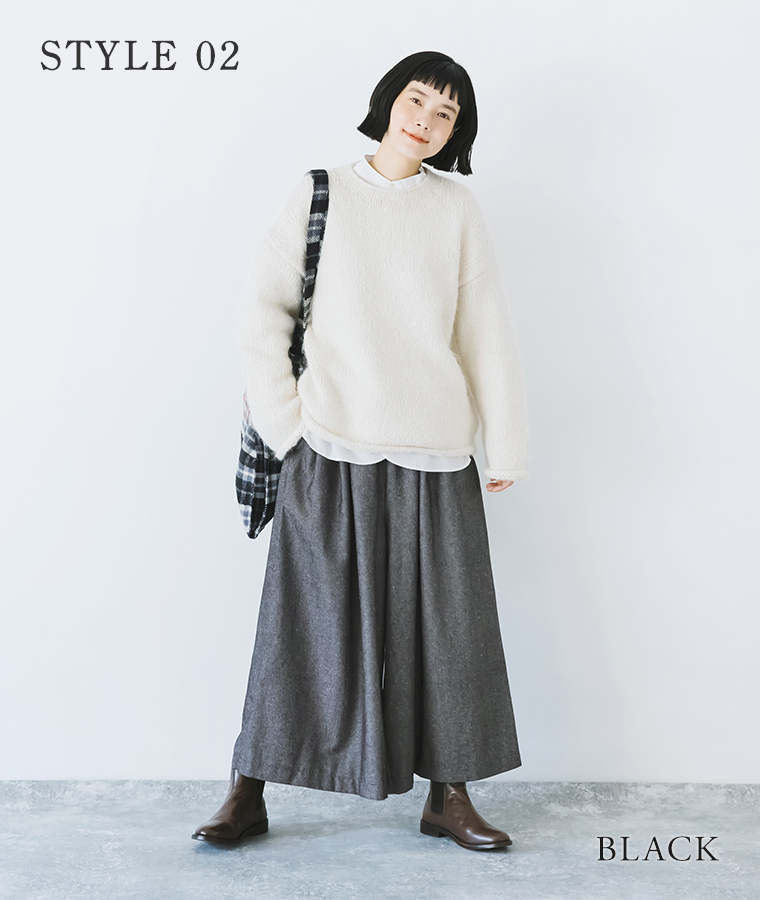 style02 08mab(ゼロハチマブ)の【別注】コットンリネンデニムワイドパンツ(ブラック)のコーディネート