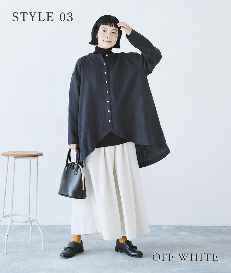 style03 08mab(ゼロハチマブ)の【別注】コットンリネンデニムワイドパンツ(オフホワイト)のコーディネート