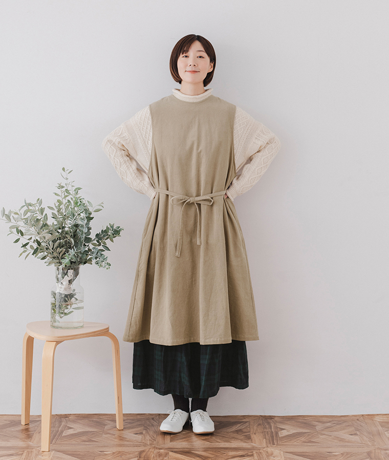 &yarn コーデュロイ2WAYワンピース グレージュ