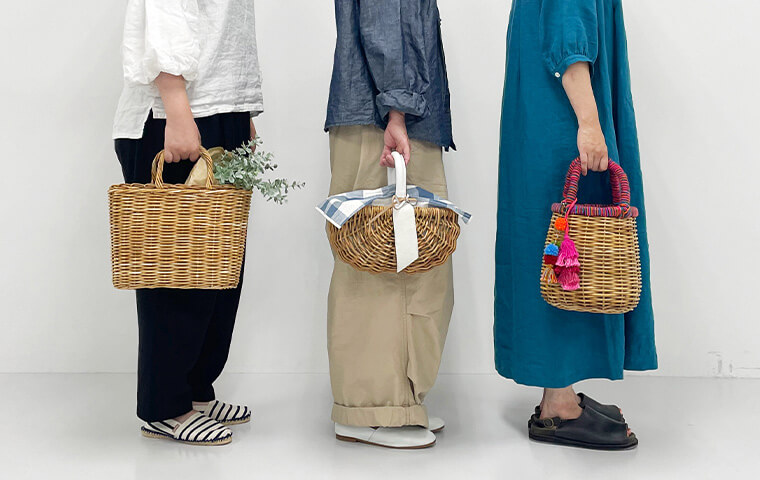 「Marie-Louise」ラタンカゴバッグ、「perche」アラログ　フラップ付きバスケット姫路レザー、瀬戸さん紹介のかごバッグの画像