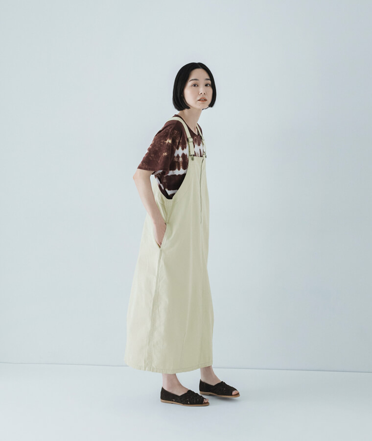 【ichi】タイダイ染め ボーダーTシャツ　コットン ジャンパースカート