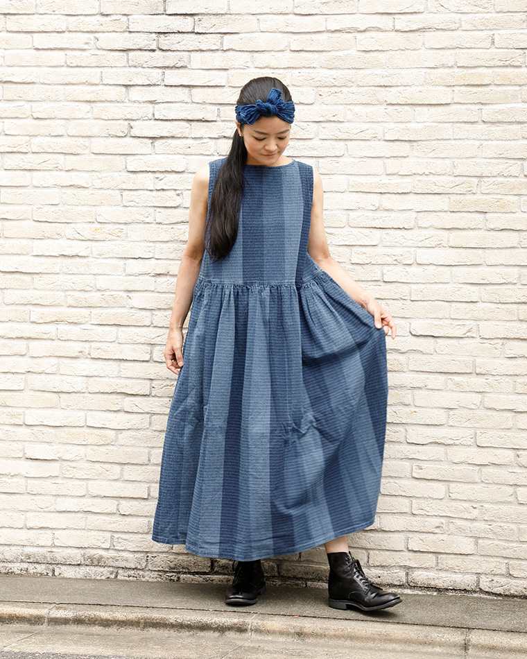 ichi インディゴストライプ スリーブレス ドレス(ライトビッグストライプ)のコーディネート
