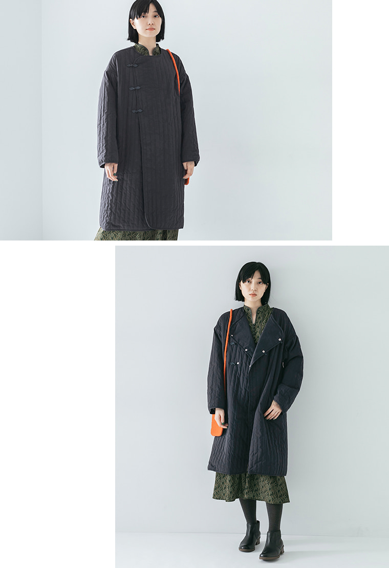 〚KELEN〛リーフプリントデザインドレス／グリーン・コート
