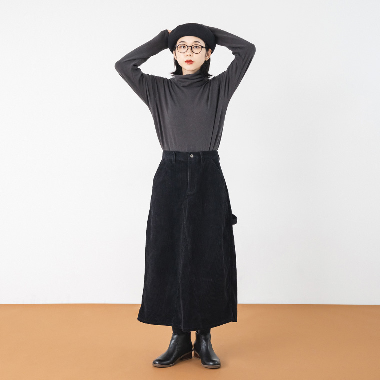 ichi　イチ　コーデュロイスカート(ブラック)の紹介　ペインタースカート　カーゴスカート　