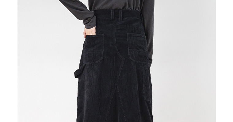 ichi　イチ　コーデュロイスカート(ブラック)のディテール　ペインタースカート　カーゴスカート　
